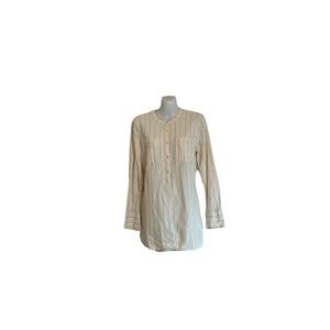 Merona Woman's Top | L | Long Sleeve Buttoned Cream Top, High Low